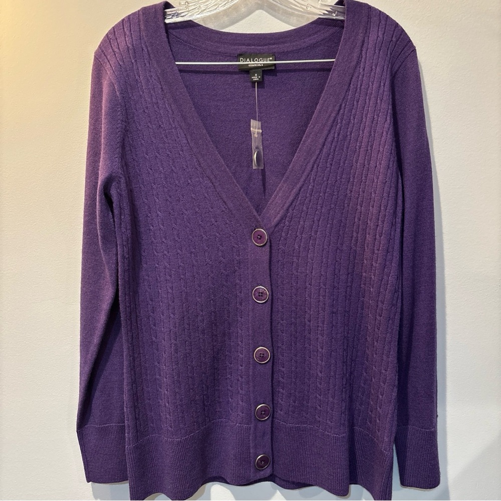 New Tags Dialogue Essentiel Women Vest Purple Cable Knit 100% Merino Wool Small